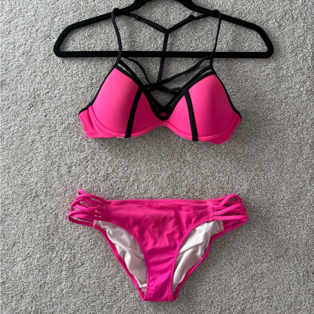 PINK Victoria's Secret Hot Pink Strappy Bikini